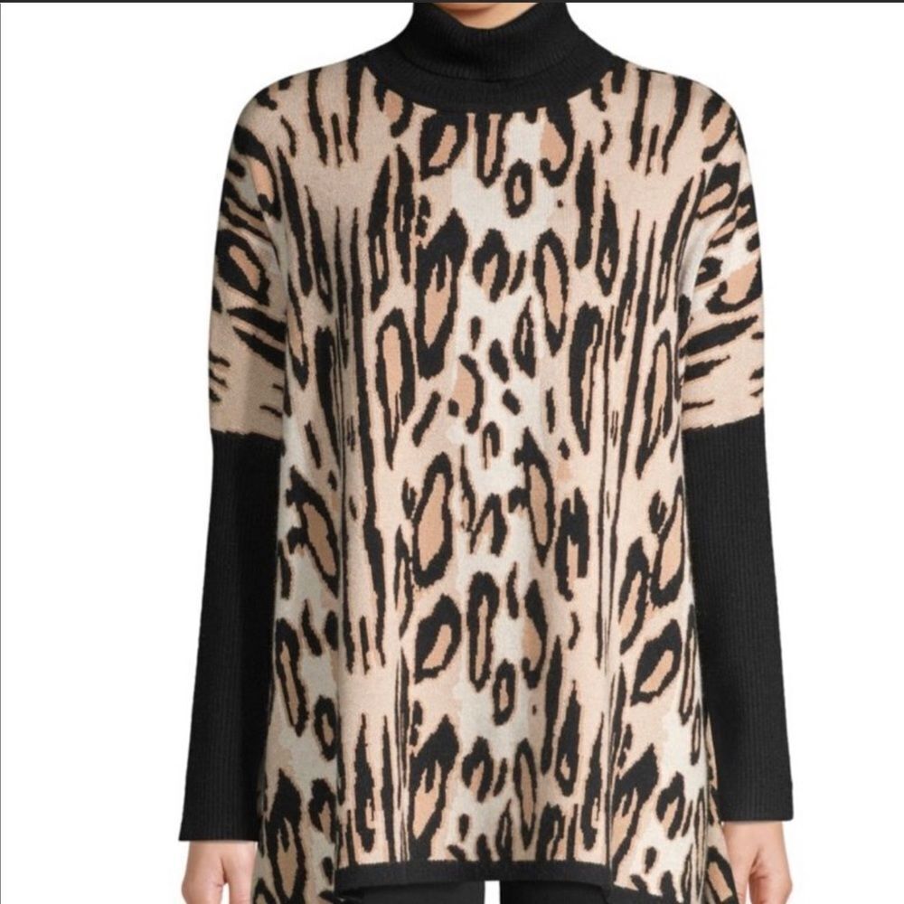 Joseph A XL Leopard Cheetah Animal Print Oversized Sweater EUC